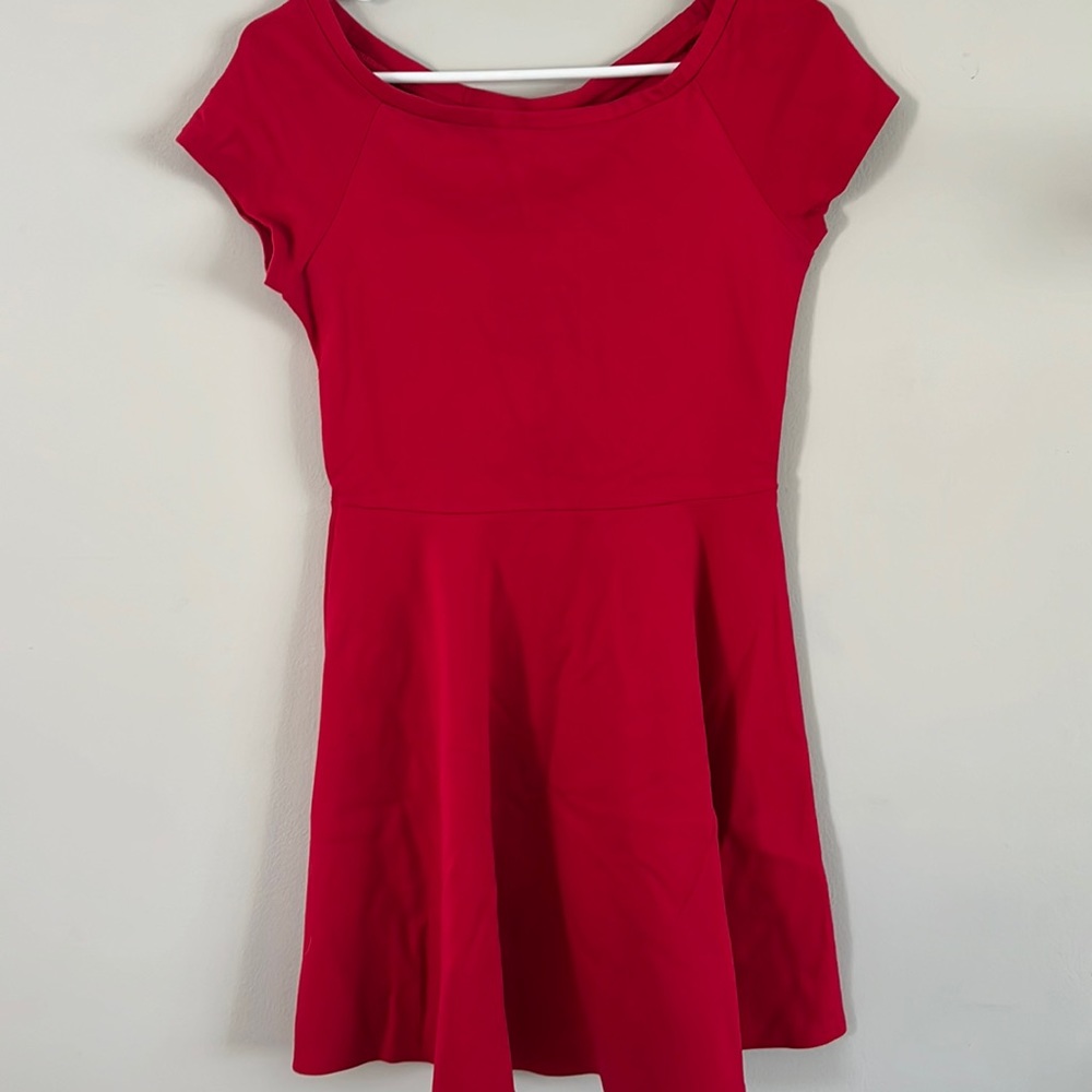 Red dress can be off shoulder